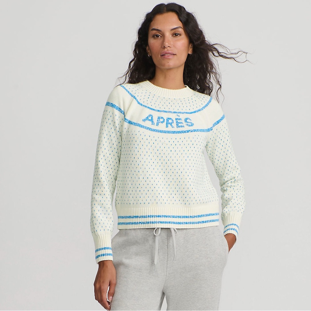 Lands' End Cream Sweater with Blue Apres